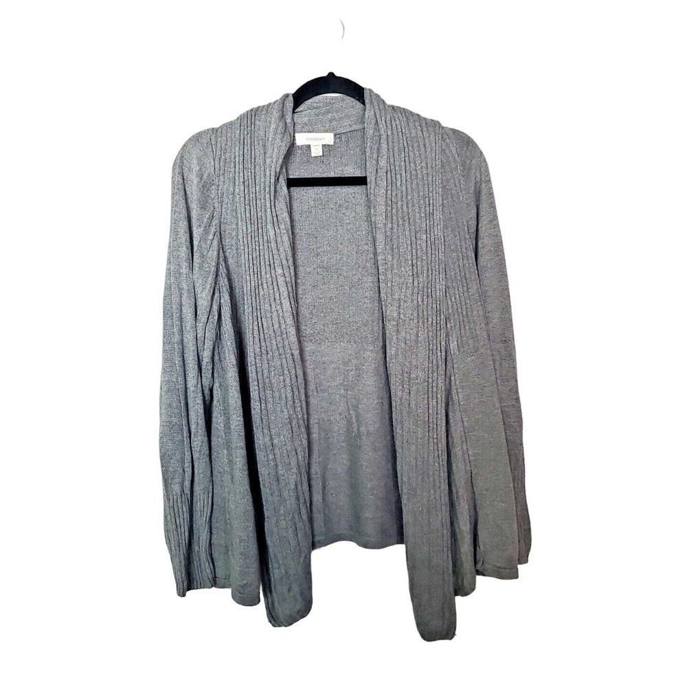 Dressbarn Gray Draped Open Front Knit Long Sleeve Cardigan Sweater Womans Sze 1X